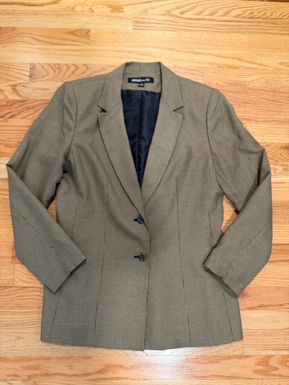 Kasper & Co Women’s Size 10 Houndstooth Plaid Tailored Blazer Tan Black